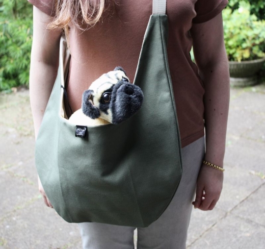 Dog Pouch Bag Luxury Canvas oliv f�r Minihunde