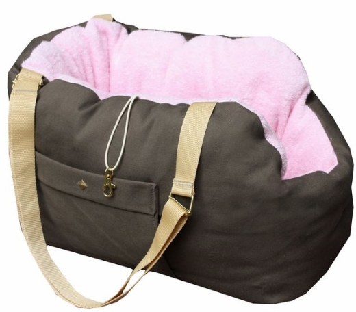 Hundetragetasche Canvas/Frottee braun-rosa exklusiv