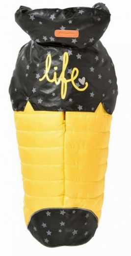 Hundemantel f�r Hundegeschirr wasserdicht Stars gelb-schwarz