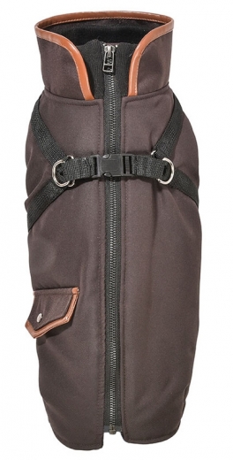 Hundegeschirr Mantel braun wasserdicht mit Rei�verschluss