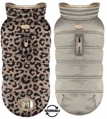 Chihuahua Wintermantel wasserdicht f�r Hundegeschirr beige-leo WENDEMANTEL