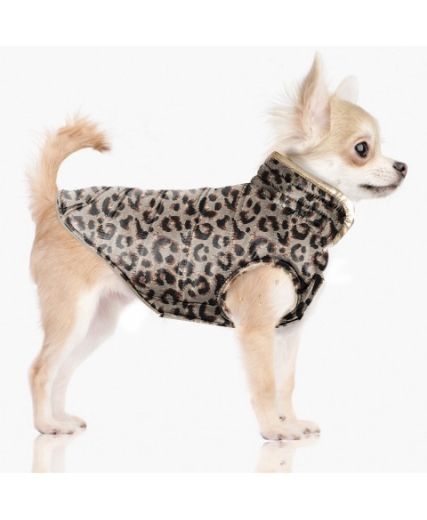Chihuahua Wintermantel wasserdicht f�r Hundegeschirr beige-leo WENDEMANTEL