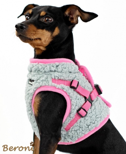 Beroni Jacket Harness Winterweste TEDDY grau-rosa