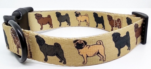 Halsband Mops beige mit Mopsmotiven 2,5 cm breit