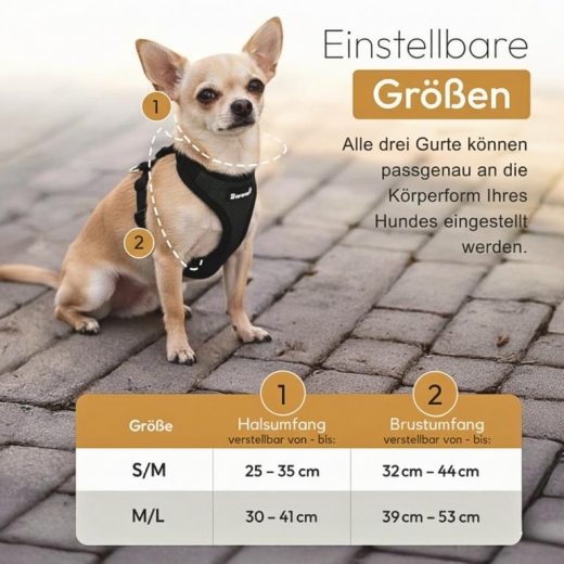 Hundegechirr kleine Hunde verstellbar, leicht und nicht �ber Kopf