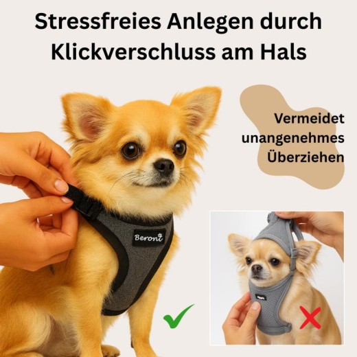 Hundegechirr kleine Hunde verstellbar, leicht und nicht �ber Kopf