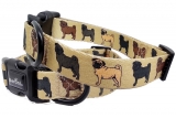 Halsband Mops beige mit Mopsmotiven 2,5 cm breit Halsband Mops beige mit Mopsmotiven 2,5 cm breit