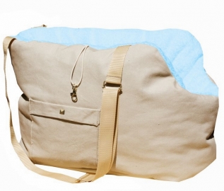 Hundetasche Canvas/Frottee beige-babyblau exklusiv