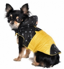 Hundemantel für Hundegeschirr wasserdicht Stars gelb-schwarz